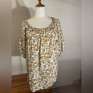 Sonoma Floral Blouse in Olive and White